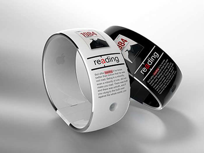 If the iWatch looks like the Gear Fit, reading could look like this.