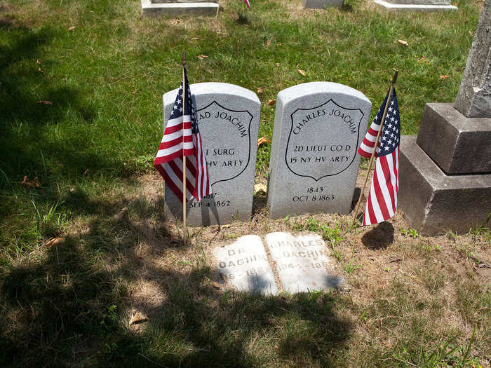 Richman identified the soldiers by comparing old maps of the field, the registry of everyone interred at Green-Wood, and lists of soldiers in regiments in New York and Brooklyn. Dr. Conrad Joachim and Charles Joachim, shown here, were a father and son in the same regiment.