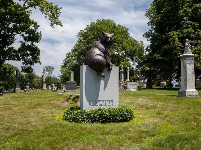 This is the grave of artist William Holbrook Beard, who is most famous for his satirical paintings of animals. His most famous painting was of bulls and bears battling in front of Wall Street.