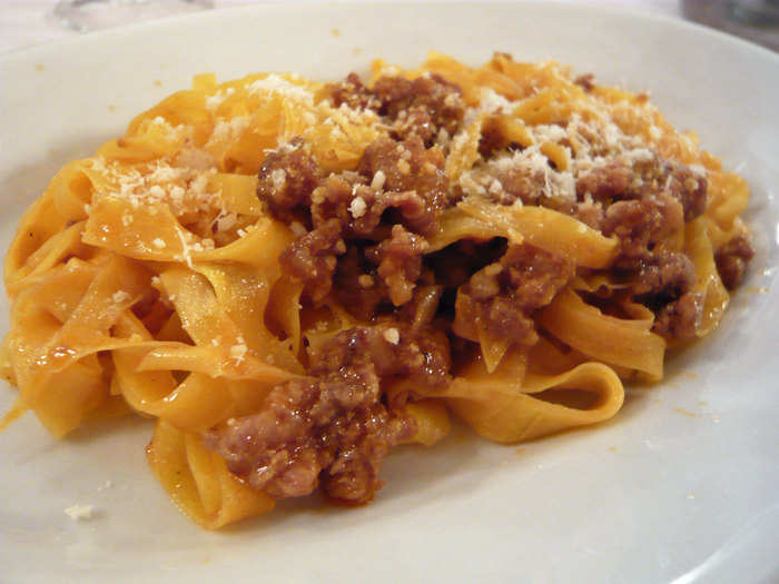 Eat tagliatelle al ragu, AKA bolognese sauce, in Bologna.