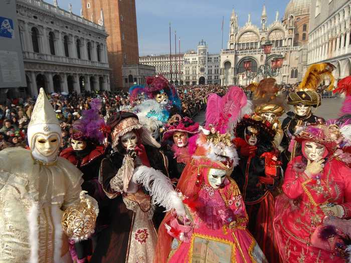 Don an elaborate mask for Carnevale di Venizia, an annual festival which takes place before Lent, usually in February or March.