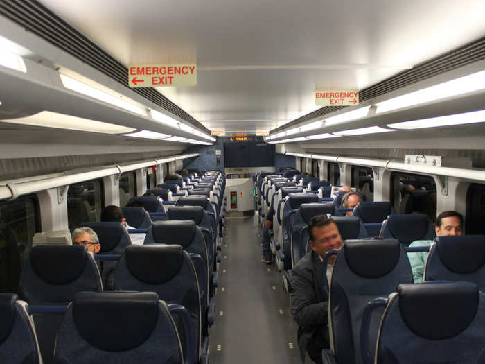 The interior of the newer NJ Transit trains is sleek and feels almost like being on a plane.