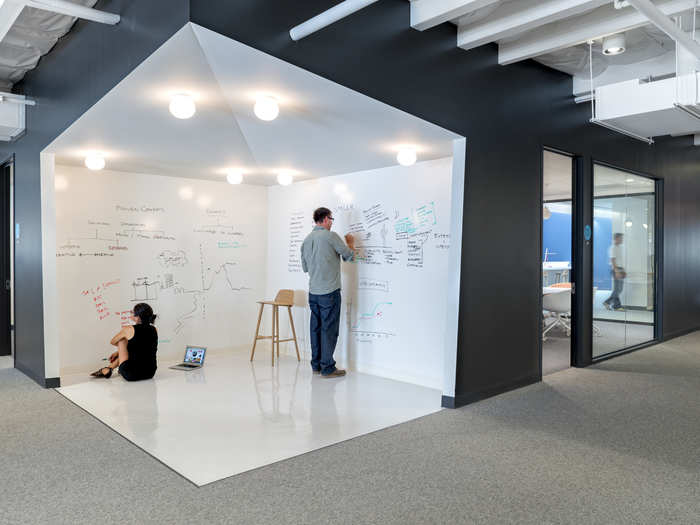 This corner office is another area with surfaces that are perfect for brainstorming.