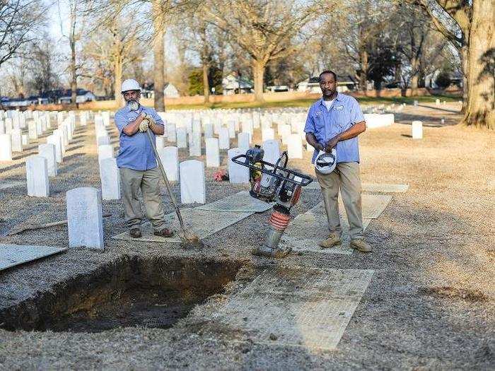 Ricketts was buried near his hometown at the Corinth National Cemetery. After his coffin was lowered in the ground, a small crew shoveled dirt over the grave, pounding it with a mechanical dirt-packer.
