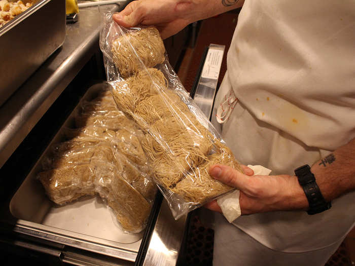 The noodles — in both rye and whole wheat varieties — are stored in plastic sleeves in a drawer. They