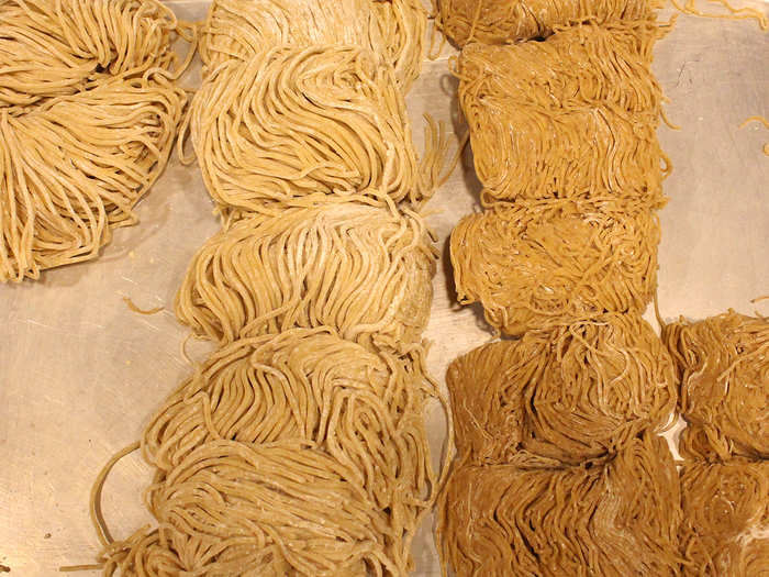 Noodles made with rye flour are a pretty uncommon sight in traditional ramen shops, but the result is a tastier and more aromatic bowl. The restaurant goes through 75 pounds of noodles a day.