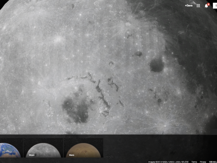 When you zoom in, you can see more details of the moon, including its many craters. If you continue zooming in, you