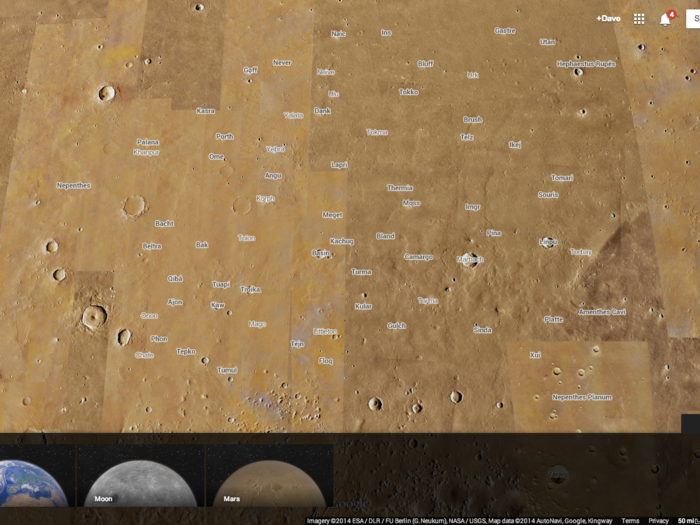 Zoom in even closer and you can see some of the incredible details Google threw in its Mars maps. Who knew all of these various craters and areas were already claimed?