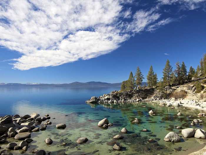 Swim in the crystal clear glacial waters of Lake Tahoe, which straddles California and Nevada.