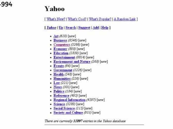 1994 was also the year Yahoo was founded. This is what its web page looked like.