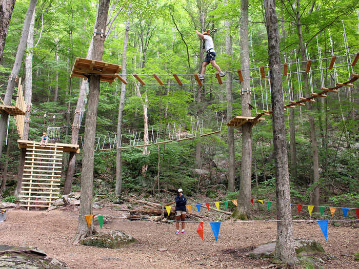 The day is a whirlwind, and not just because most of us are fighting hangovers. I walk the tightrope at the aerial park ...