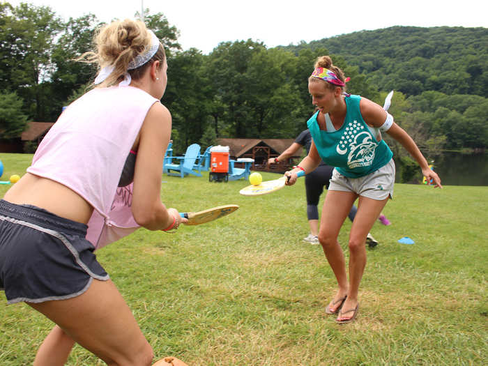 ...and then participate in a summer camp tradition, Color War. Bandannas are handed out at random to denote 4 teams, and we compete in 3-legged races, water balloon tosses, and other goofy relays.