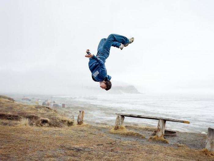 Anatoly Gushkin, a student from Zhigansk, Russia, is seen here "tricking", a form of acrobatic martial arts. Zhigansk is reportedly the first settlement within the Arctic Circle, founded in 1632.