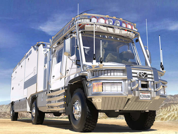 The KiraVan has a range of 2000 miles under normal driving conditions. It can even carry enough food, water, and other supplies to sustain 3 people for 3 weeks.