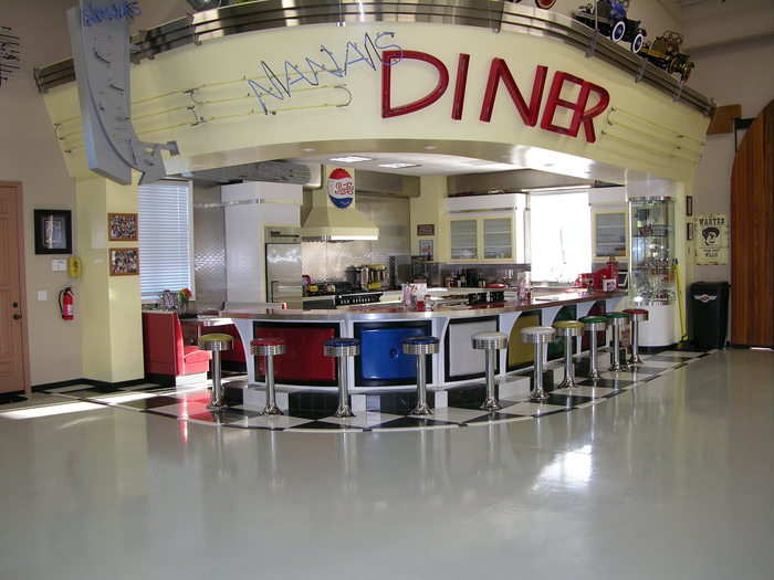 Oh, and a fully-functional retro diner. They hold around 100 cars in all.