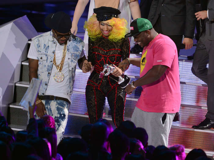 Nicki Minaj, accepting the award for Best Female Video, never disappoints with her outfits.