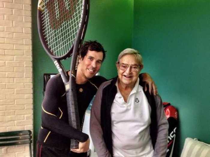83-year-old George Soros is said to spend hours on the court when he plays.