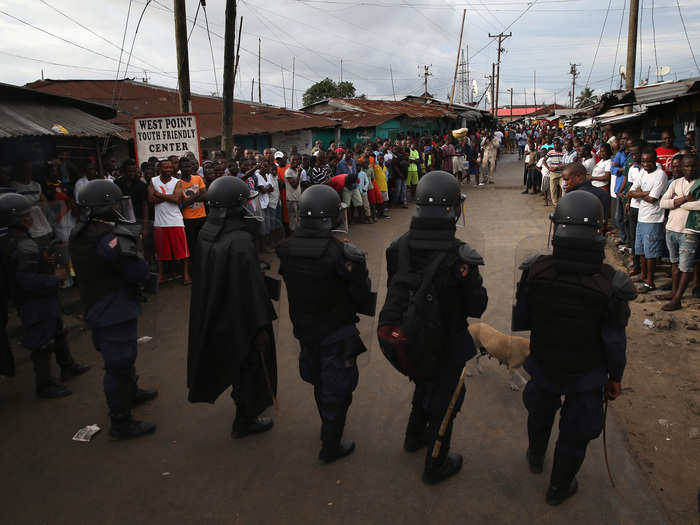 The Liberian government recently quarantined two high-density neighborhoods outside Monrovia, including the West Point township, shown here. Schools  and markets have been closed and government workers have been placed on leave.