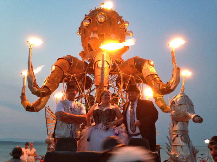 Including this fire-breathing octopus art car, where the bride and groom