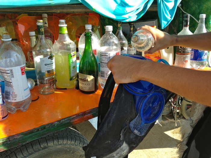 On the outside of the car there was an open bar, where people filled their Camelbaks intended for water with alcohol instead.