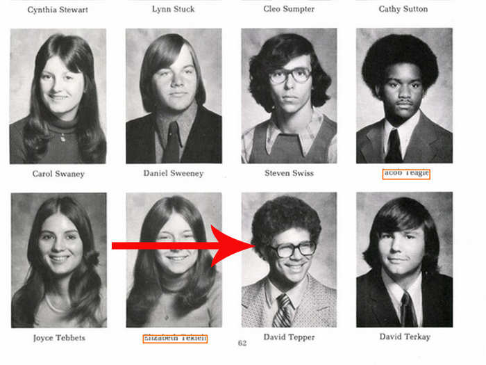 David Tepper in the 1975 Peabody High School (Pittsburgh) yearbook. He was a Junior in this picture.