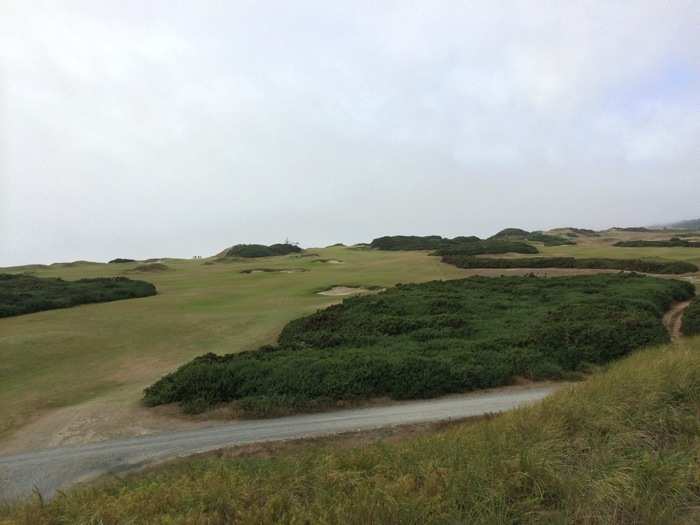 This is hole number 12, a par 5. Aim at the bunker in the middle!