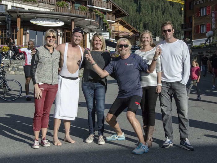 The entire Branson family was there to greet them in Zerbier, where Virgin owns a mountain lodge. Pictured here (from left) are Sam