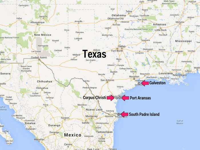 The main areas are in Galveston (one hour from Houston), Corpus Christi (about four hours from Houston), Port Aransas (four hours from Houston), and South Padre Island (six hours from Houston).