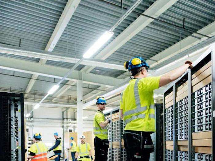 Here you can see technicians delivering server racks to the Lulea data center. Facebook takes "the Ikea approach," in which pieces of the finished constructs are packed together in a flat box, simplifying the assembly process to avoid any mistakes.