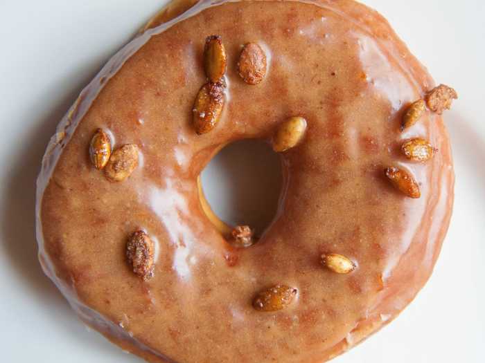 And instead of pumpkin pie, pick up a pumpkin donut from Doughnut Plant. It has a light glaze and is topped with spiced pepitas — yum.