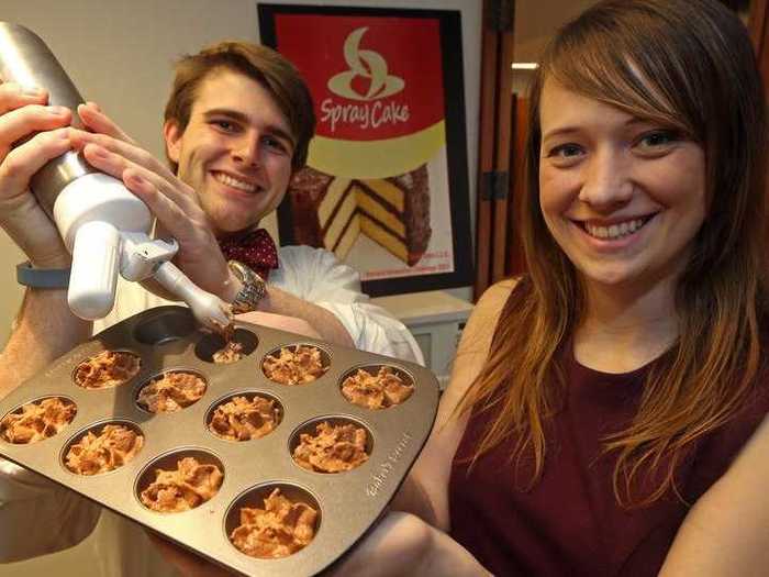 John McCallum and Brooke Nowakowski invented microwavable "Spray Cake" in a can.