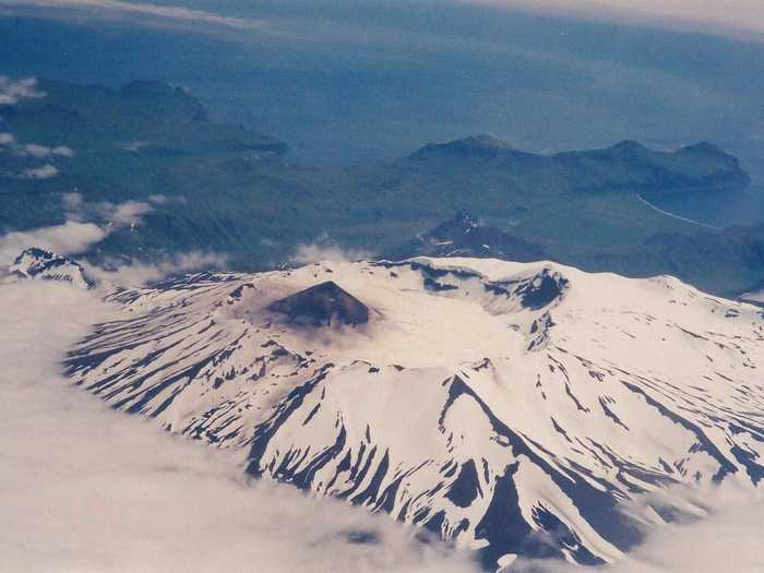 Mount Akutan, in the Alaskan Aleutian Island chain, last erupted in 1992, releasing ash and steam for nearly three months.