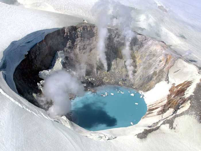 Makushin Volcano, located in the Aleutian island chain of Alaska, has erupted 34 times in the last 250 years— most recently in 1995.