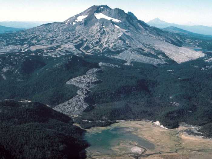 South Sister, one of the Three Sisters in Oregon, last erupted about 2,000 years ago, forming a three-mile-long chain of domes and lava flows called the Devil