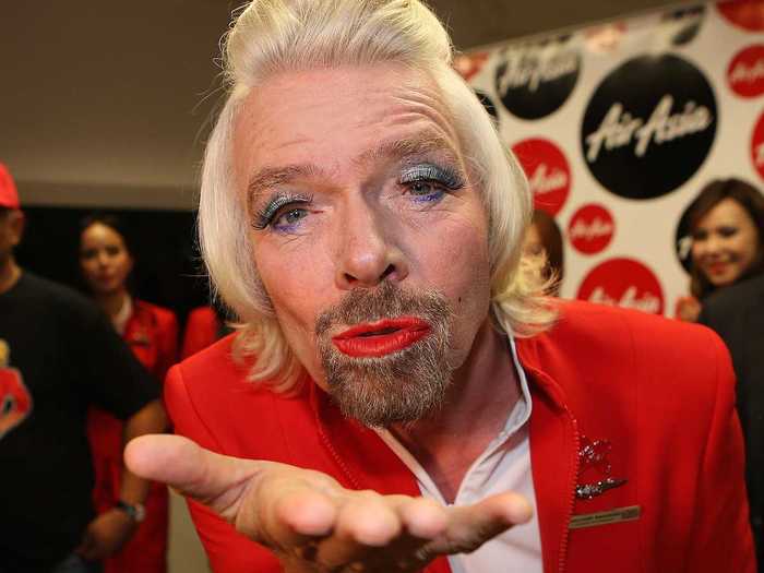 Because he lost a bet with Air Asia CEO Tony Fernandes over which of their Formula One teams would beat the other, Branson agreed to dress in drag.