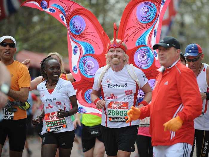 Branson dressed as a butterfly to run the 2010 Virgin Money London Marathon.