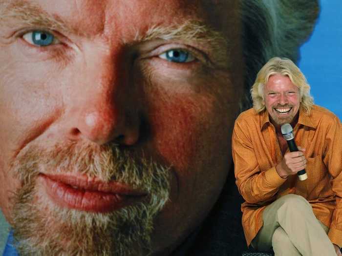 Branson seems to enjoy speaking in front of a blown-up headshot of himself, as he does here in a 2010 presentation in Indonesia.