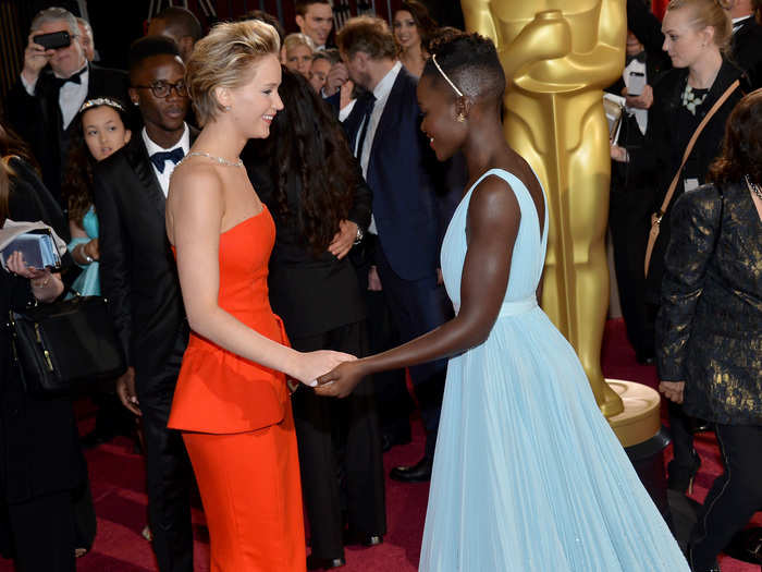 Actresses Jennifer Lawrence and Lupita Nyong