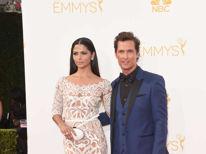 "True Detective" actor Matthew McConaughey and his wife Camila Alves, who wore a Zuhair Murad gown, wowed at the Emmys.