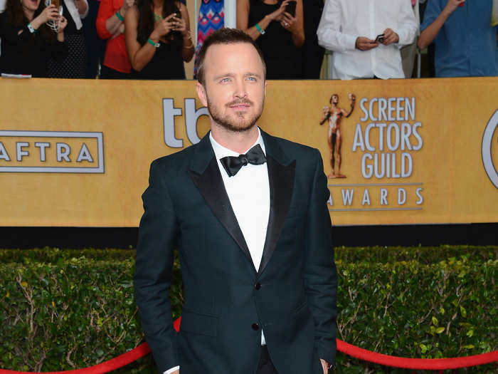 Breaking Bad star Aaron Paul arrived in an emerald green Burberry tux at the SAG awards this year. Bonus points for the fun, blingy loafers.