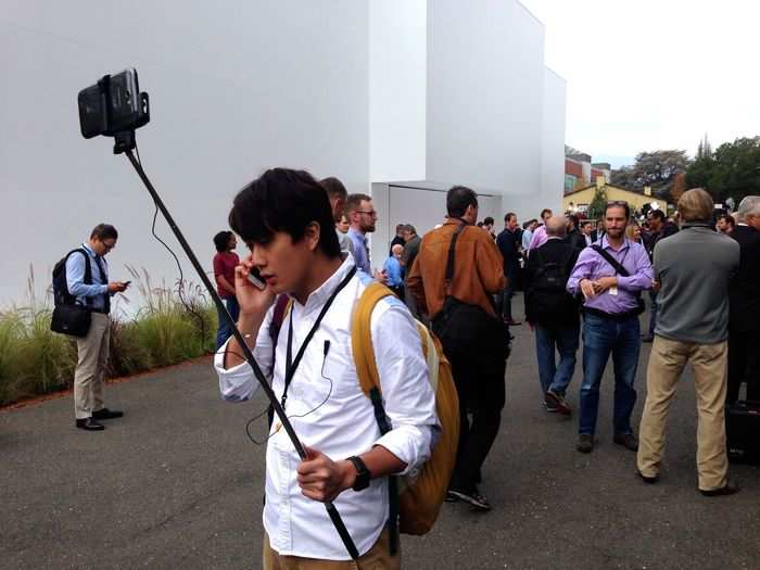 This reporter came armed with a selfie stick.