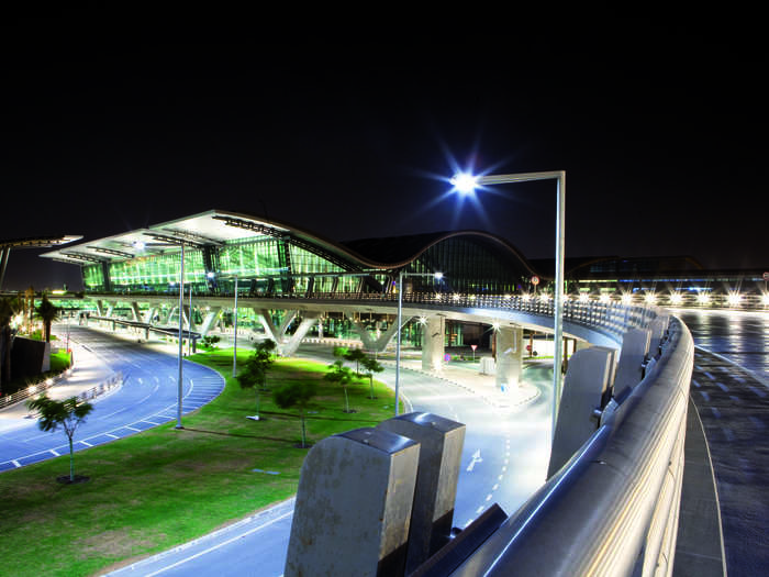 The new structure glows brightly at night.