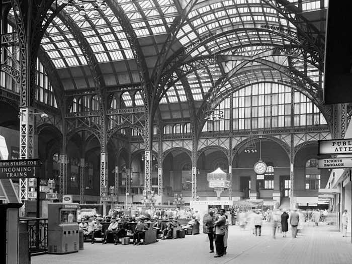 The original Penn Station was built in 1910. It was sold and demolished in 1962 to make room for a larger rail station and Madison Square Garden.