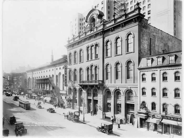 Tammany Hall was the headquarters of the Democratic party for decades. The building on East 14th Street was built in 1830, and was demolished in 1927 to make room for a new tower.