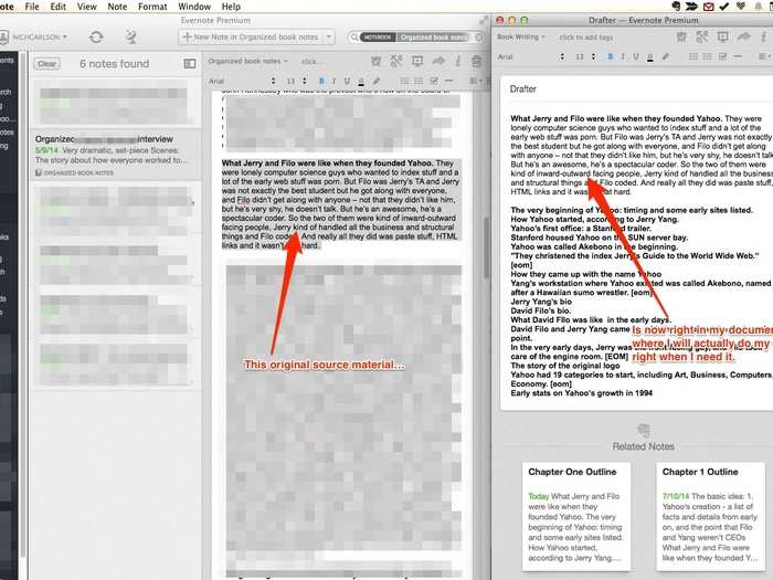 Copy that original text. Paste it into the drafter. Repeat until the drafter is full of relevant notes for the first section of chapter one.