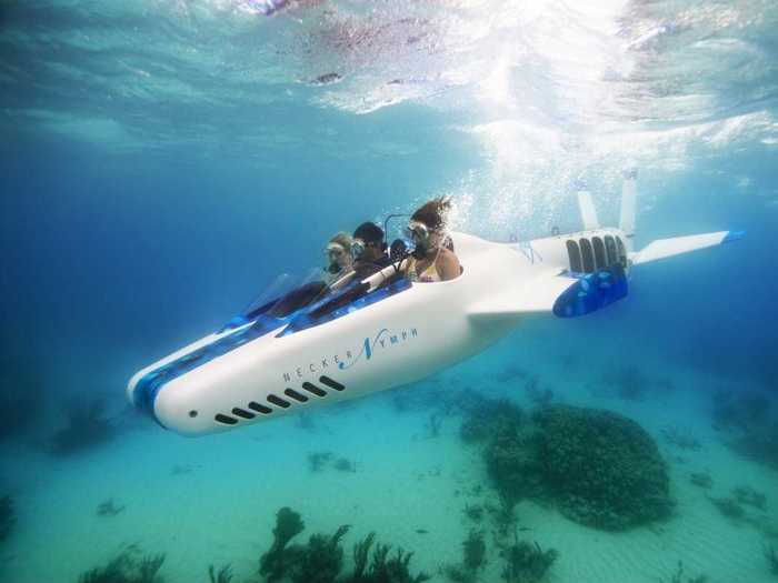 He can explore the sea around his island on the Necker Nymph, a three-passenger open cockpit submersible that was designed just for him by submarine company DeepFlight.