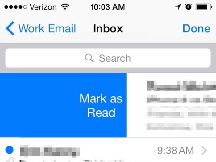 A new tweak to the Mail app makes it easier to manage your inbox with one hand. Swiping to the right lets you mark a message as read.