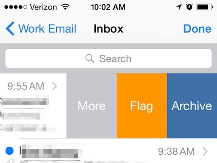 Swiping to the left lets you flag the message, archive it, or choose from more options.