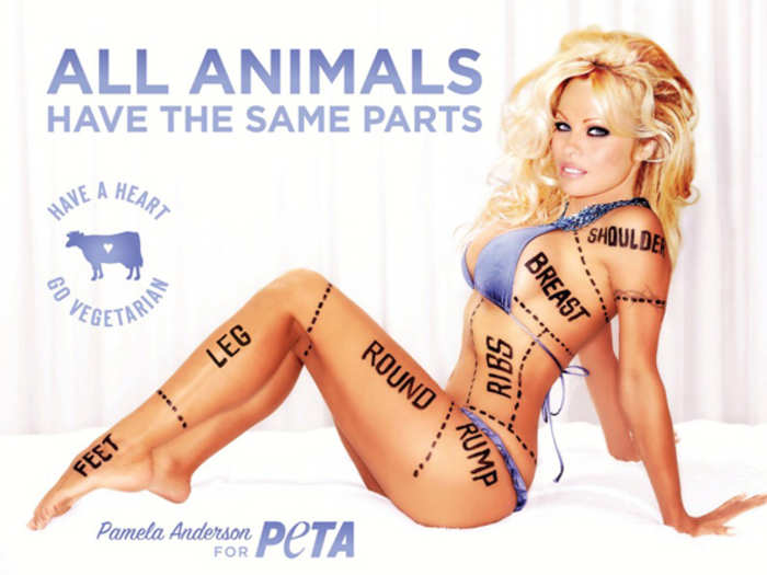 A scantily clad Pamela Anderson starred in this ad, which was banned in Montreal because it was viewed as sexist. 