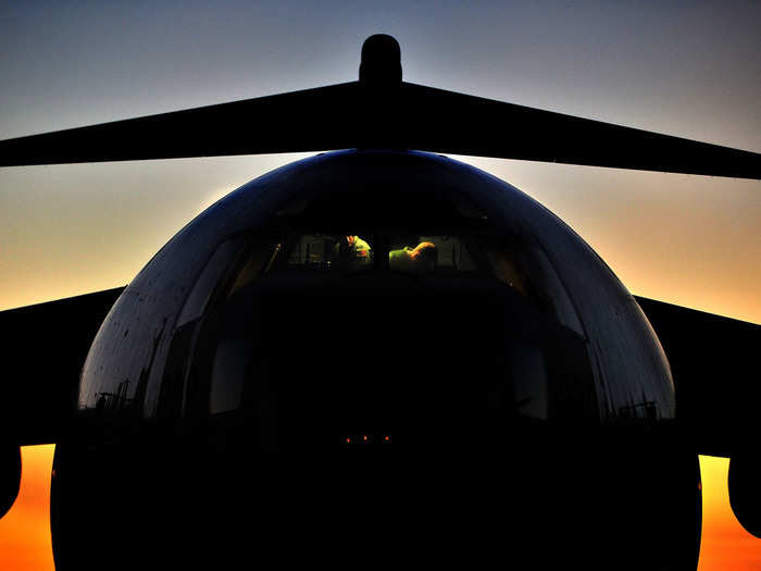 A C-17 Globemaster III crew prepares an air refueling mission on Sept. 27, 2012, at Joint Base Charleston, SC.